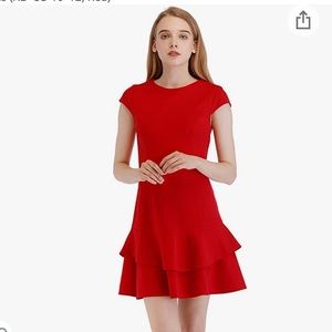 SUNNOW Women's Cap-Sleeve Sheath Crepe Ruffle Hem A Line Dress